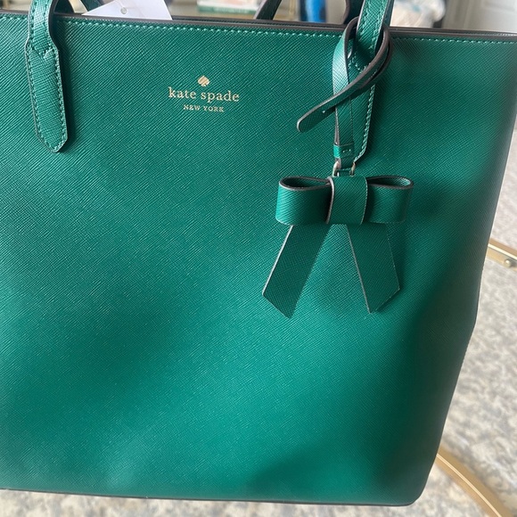 NWT Kate Spade Saffino Leather Green Tote Bag with Bow - Picture 2 of 9